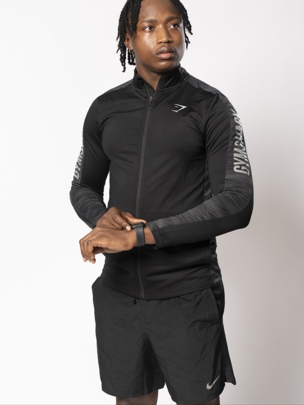 Gymshark Black Performance Full-Zip Jacket With Patterned Sleeves S View 2